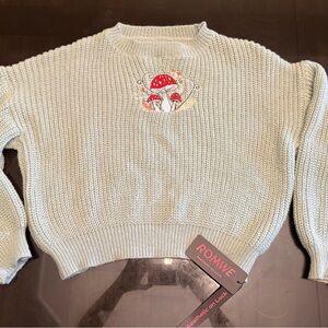 ROMWE Cream Sweater with Mushroom Embroidery